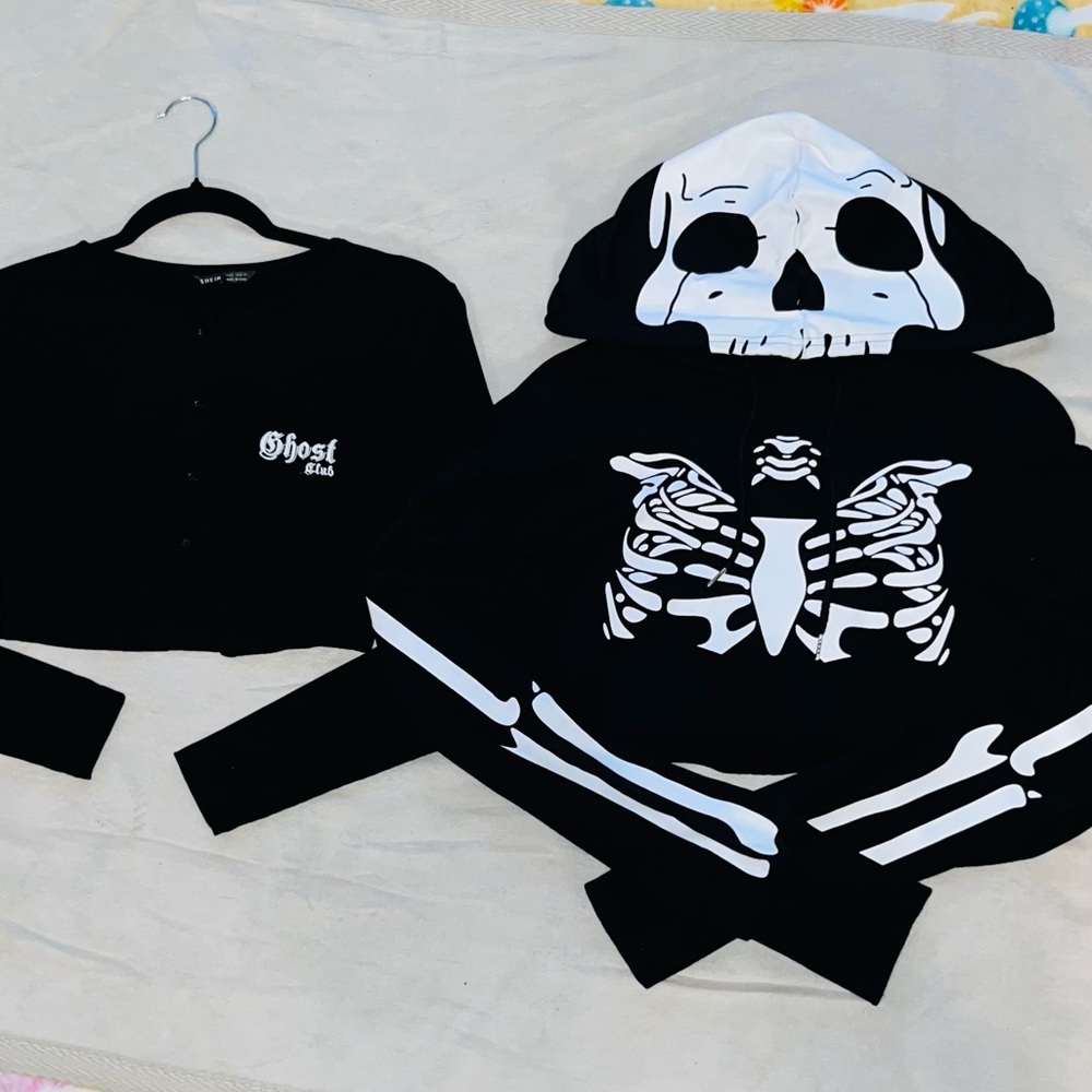 SHEIN Ghost Club Crop Cardigan & Skeleton Crop hoodie
